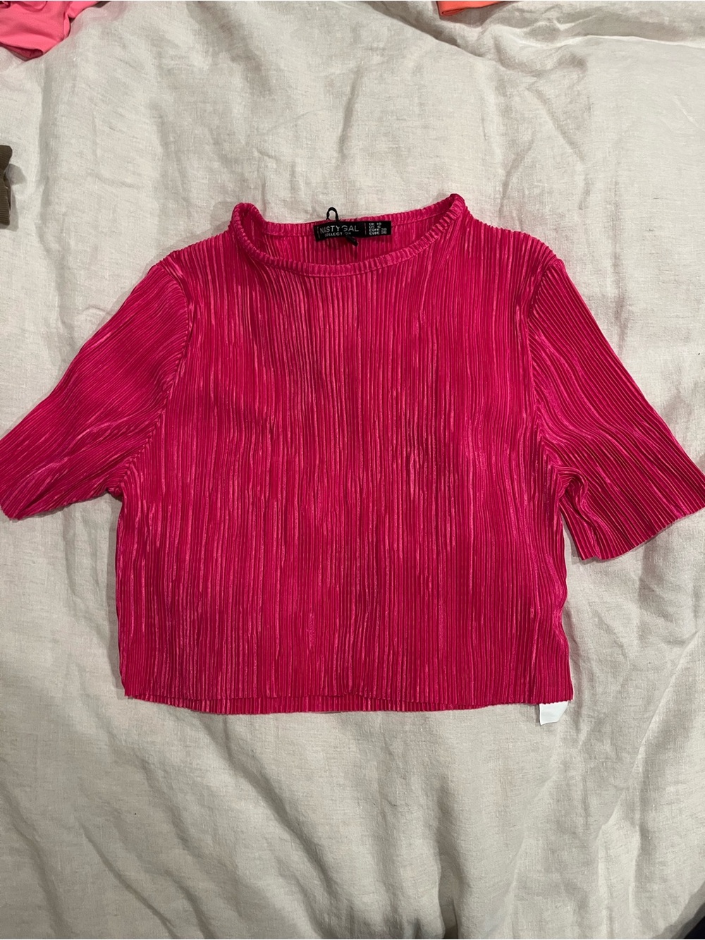 Nasty Gal Hot Pink Pleated Crop Tee